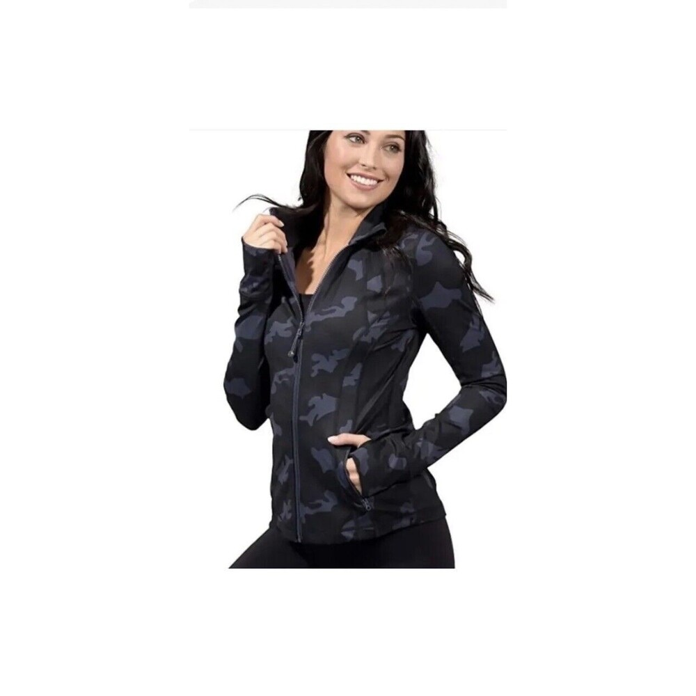 Yogalicious S Gray Black Camo Full Zip Track Jacket Women’s $98